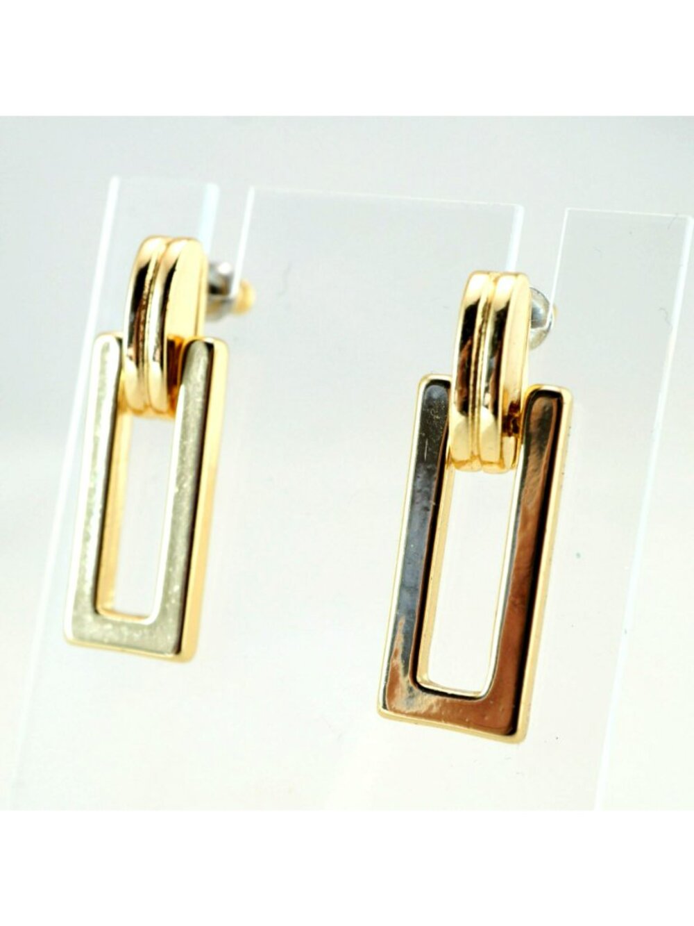 Napier Gold-Tone Rectangular Drop Earrings Geometric Design - Picture 3 of 7